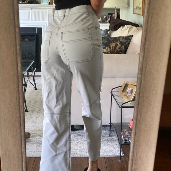 free people gray straight leg leather pants 0 - Picture 2 of 6